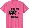 UrbanWear Bear Buffalo plaid Young Wild & Three 3 years 3rd Birthday T-Shirt - Pink Heather