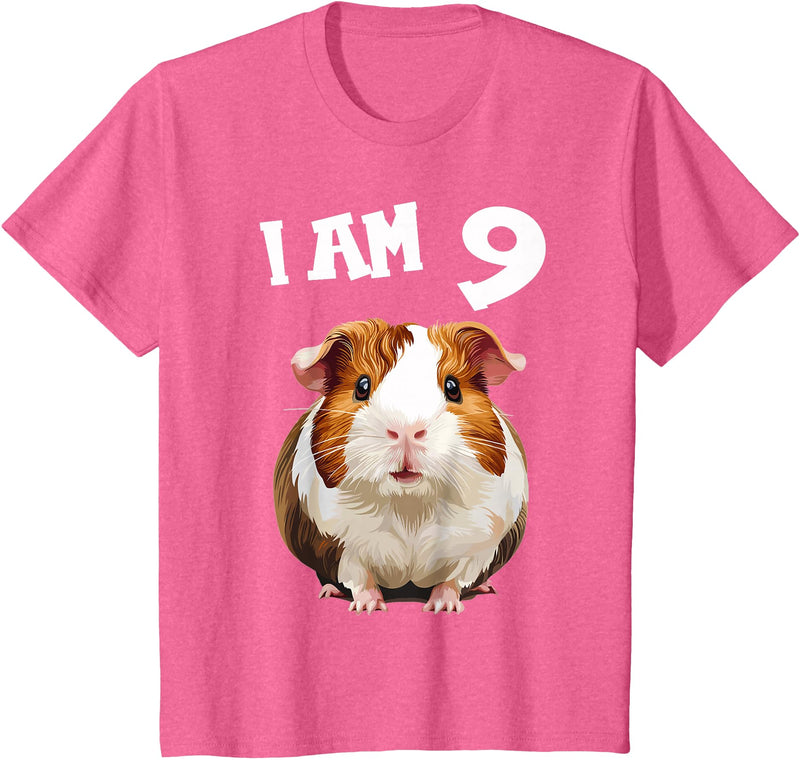 9 years old 9th birthday Guinea Pig 9 Years old 9 birthday Guinea Pigs Boy Girl Guinea Pig T-Shirt - Pink Heather
