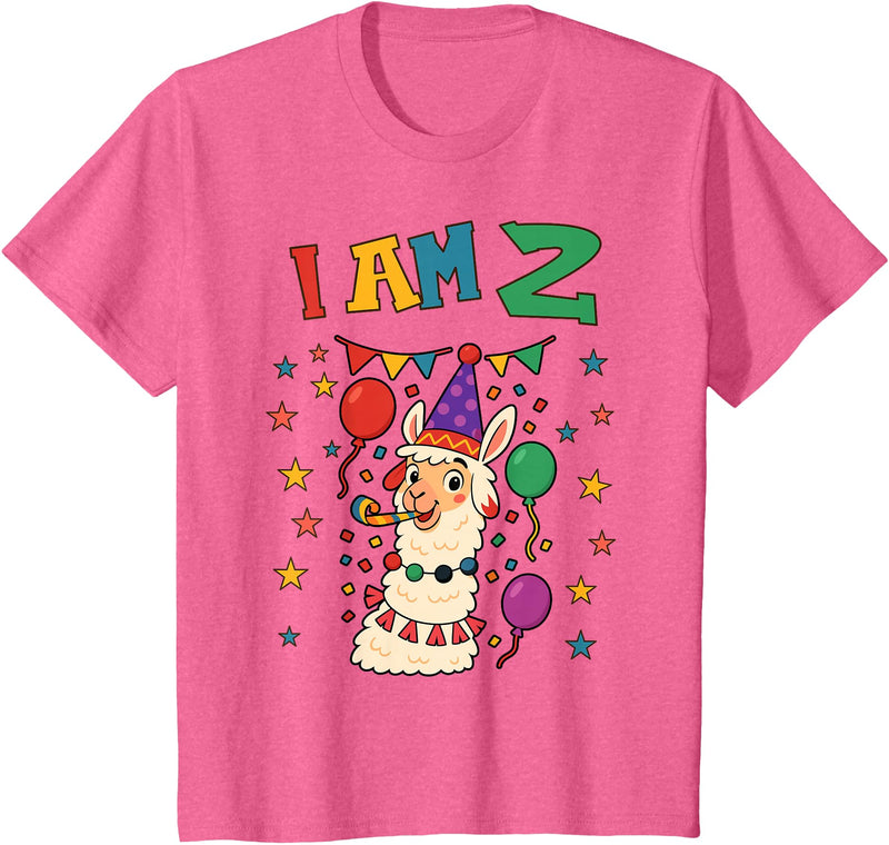 2 years old 2th birthday Llamas Llama Alpaca Shop 2 Years Old 2 Birthday Llamas Alpaca Boy Girl Llama T-Shirt - Pink Heather