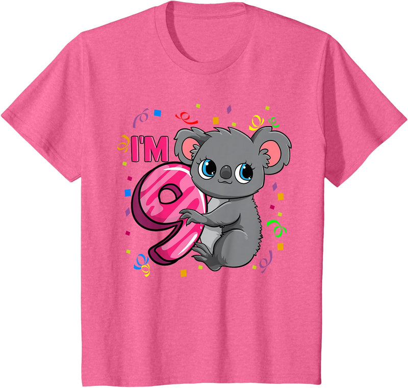 Birthday Gifts For Girls By Raleigh 9th Birthday Shirt For Girls Koala Bear 9 Years Old T-Shirt - Pink Heather