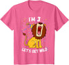 Safari Zoo Jungle Birhtday Gifts Outfits Kids 3 Year Old 3rd Birthday Party Lion T-Shirt - Pink Heather