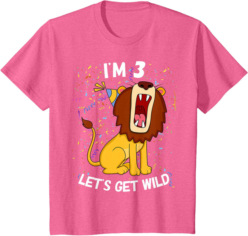 Safari Zoo Jungle Birhtday Gifts Outfits Kids 3 Year Old 3rd Birthday Party Lion T-Shirt - Pink Heather
