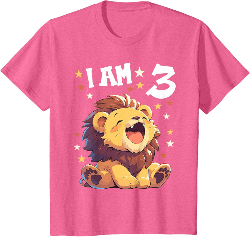 3 years old 3rd birthday Lion 3 Years old 3 birthday Lions Boy Girl Lion T-Shirt - Pink Heather