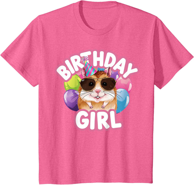 Girl Birthday Hamster Kids T-Shirt - Pink Heather