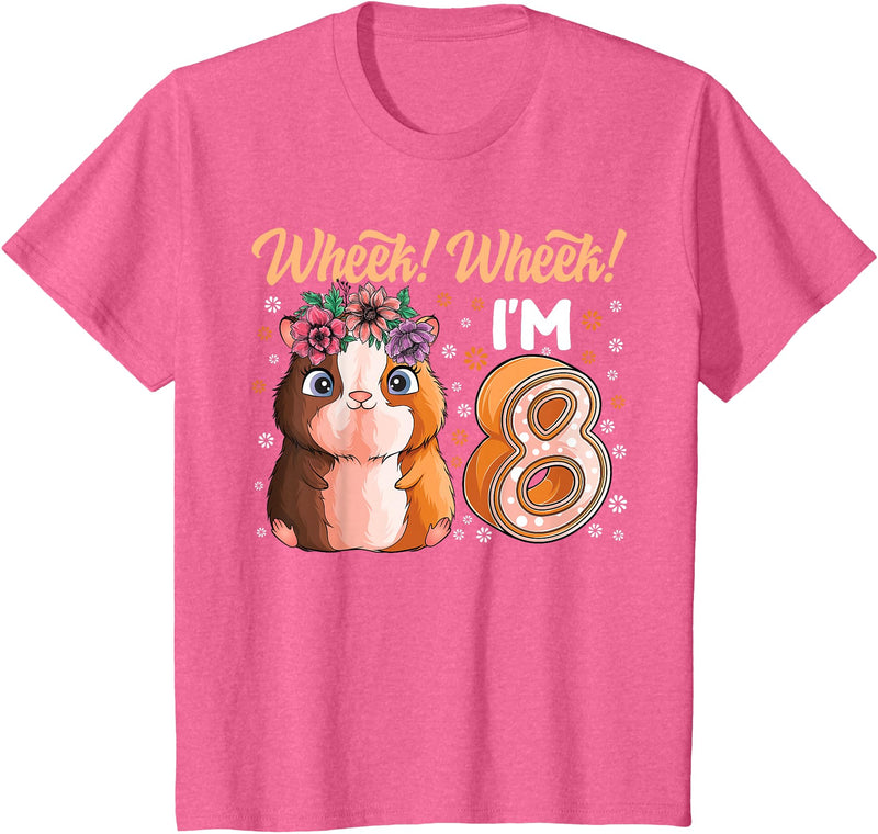Guinea Pig Girls Birthday Supplies Decoration Tee Guinea Pig 8 Year old Cavy 8th Birthday Toddler Boy Girl T-Shirt - Pink Heather