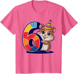 6th Birthday Hamster Kids T-Shirt - Pink Heather