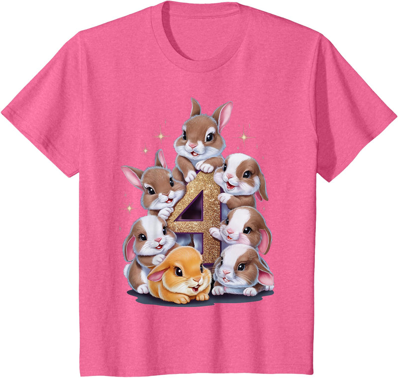 4th Birthday Bunny Rabbit Girl Birthday Age 4 T-Shirt in Pink Heather