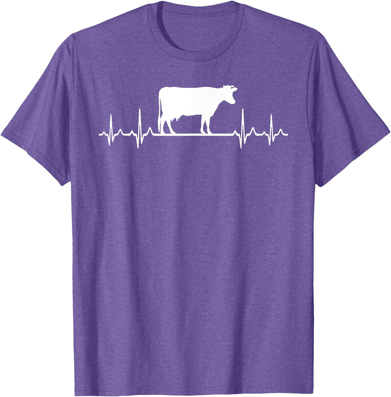 Farm and Holstein Cow for Men and Cattle Clothing Heartbeat Pulse ECG - Holstein Rancher For Cattle Farmer T-Shirt - Purple