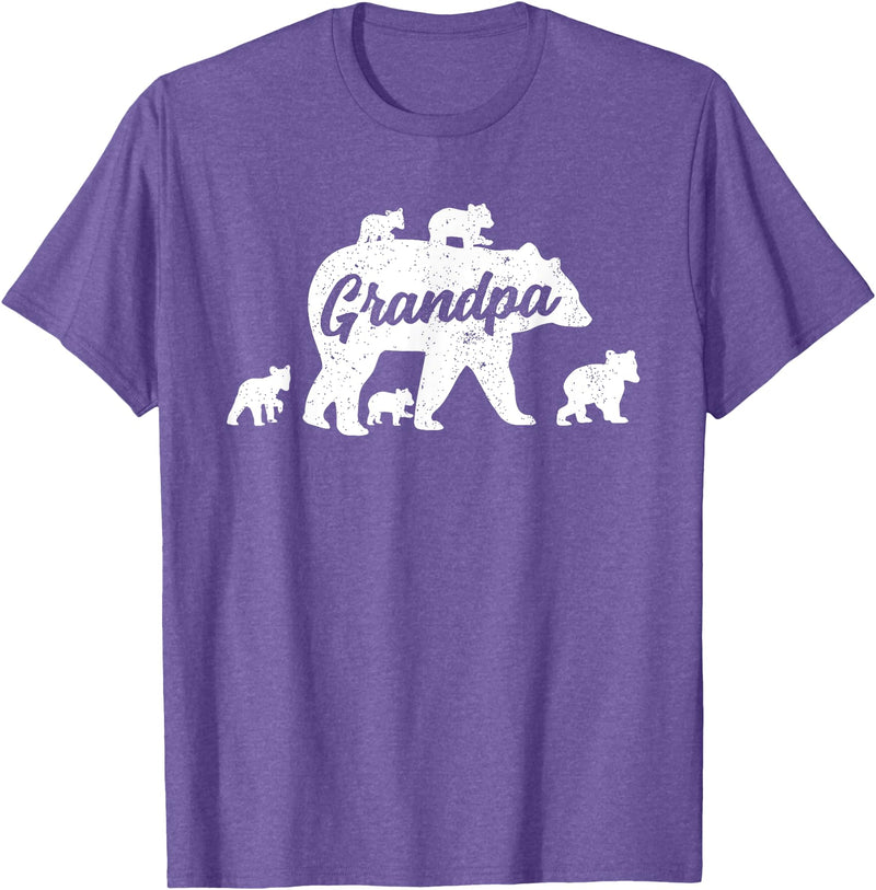 Matching Bear Family Apparel Vintage Grandpa Bear with 5 Cub Father's Day T-Shirt - Purple Heather