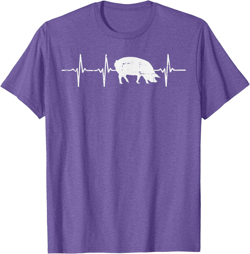 BoredKoalas Farming Farm Shirts Farmer Gifts Pig Heartbeat Pulse Farm Animal Farming Life Farmer Gift T-Shirt - Purple Heather