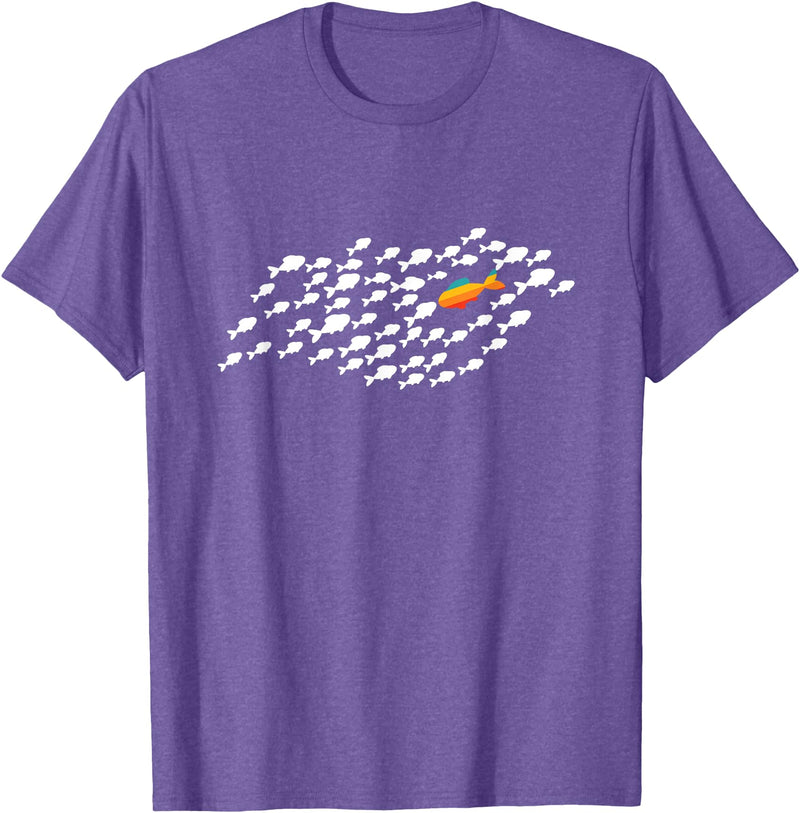 Fish Swimming Against The Current Be Yourself Gift Unisex-Adults, Kids Black Modern Casual T-Shirt - Purple Heather
