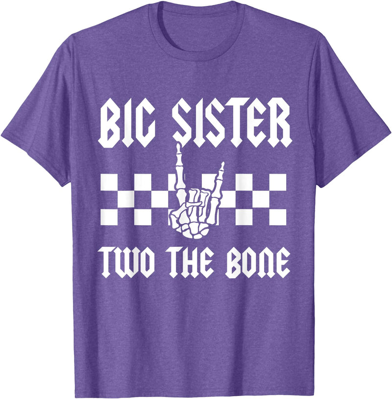 Halloween 2 Years Old Bday Rock Family Matching Big Sister Two The Bone Skeleton Hand 2nd Birthday Boy Girl T-Shirt - Purple