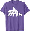 Artsy Mommy Bear Silhouette Nature Family Gifts Mama Bear 3 Baby Bear Cubs Following Riding on Back T-Shirt T-Shirt - Purple Heather