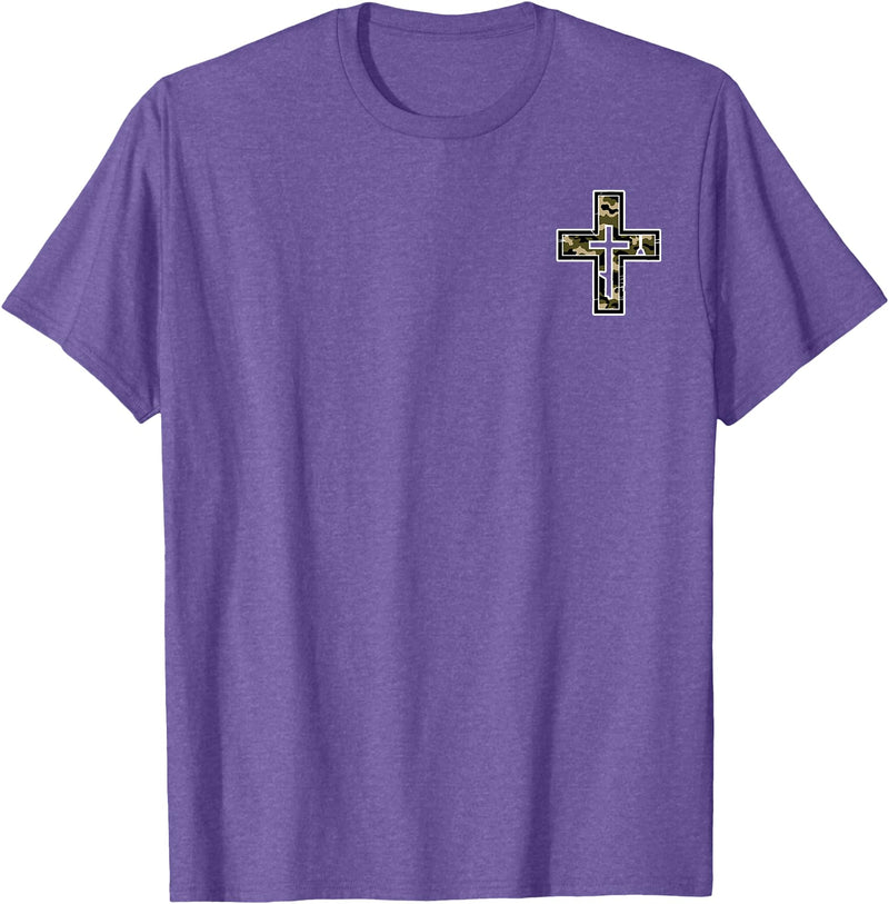Camo Cross Fishing Faith Christian 2 Sided Hunting Fishing Cross Camo Faith Christian Fisherman Hunter T-Shirt - Purple Heather