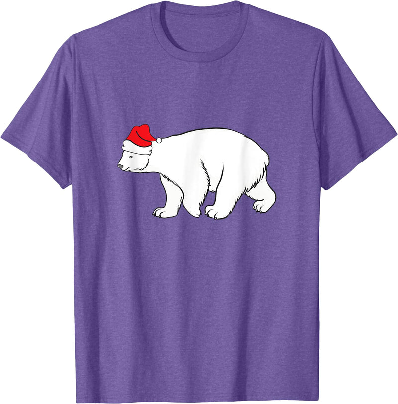 Polar Bear Xmas Pajama Polar Bear With Santa Hat Xmas Winter Christmas Pajama T-Shirt - Purple Heather