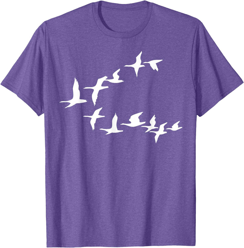 Marron Bear Birds In Flight, V Pattern Flock Of Geese T-Shirt - Purple Heather