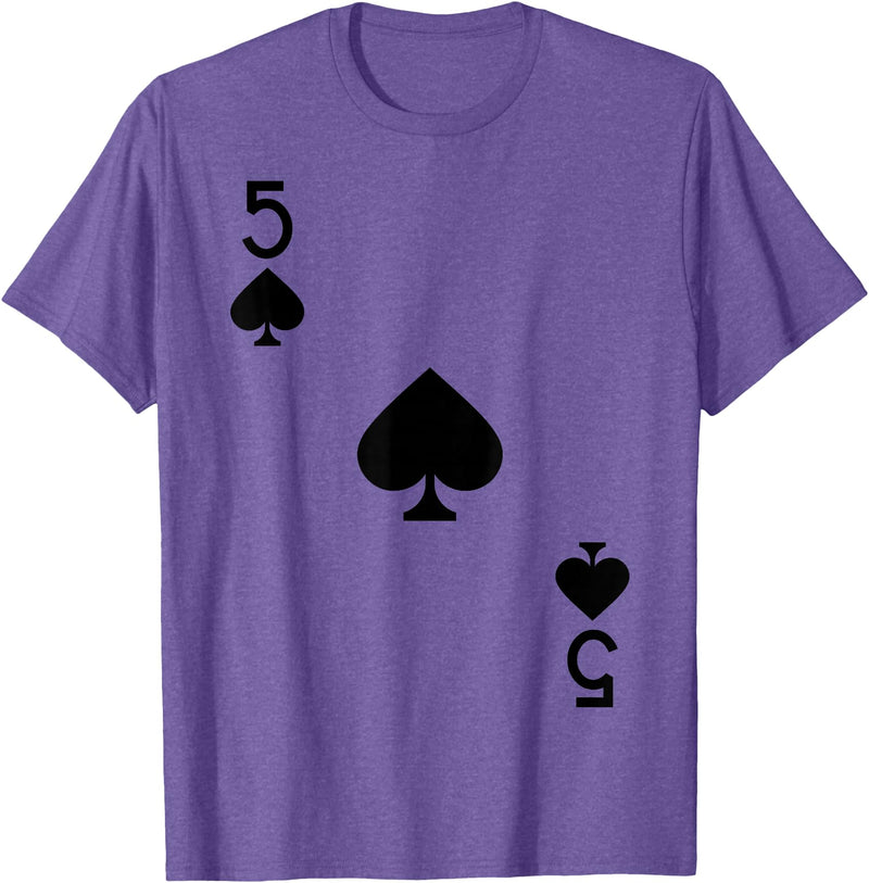 Playing Cards Costumes Five of Spades Costume T-Shirt Halloween Deck of Cards T-Shirt - Purple Heather