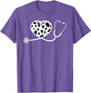 Cute Cow Print Design Stethoscope Gifts Him Her Cow Print Pattern Nurse Doctor Cardiology Stethoscope Heart T-Shirt - Purple