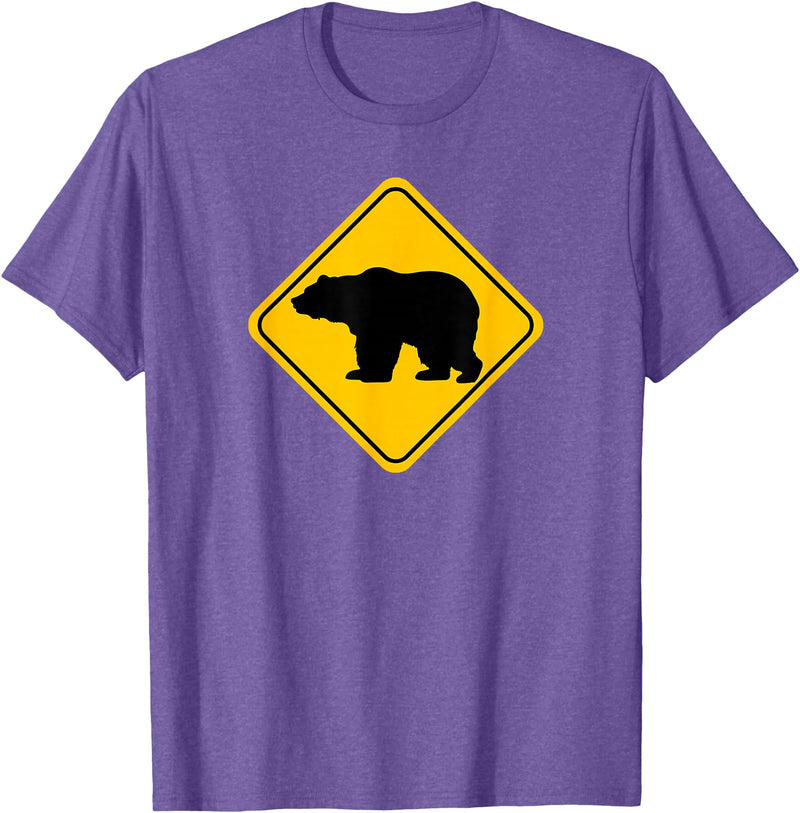 The Zoology Company - Animal Art Graphic Design Bear Crossing Road Sign Grizzly Classic Minimalist Graphic T-Shirt - Purple Heather