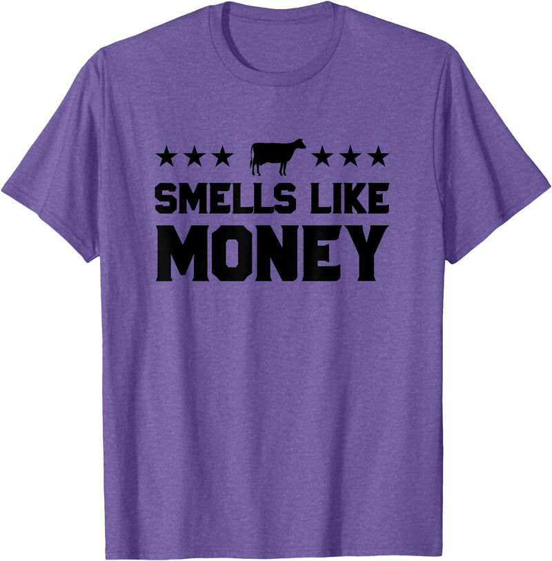 Calf to Cow Farming Apparel Smells Like Money Retro 90s Dairy Farm Gift Shirt T-Shirt - Purple Heather