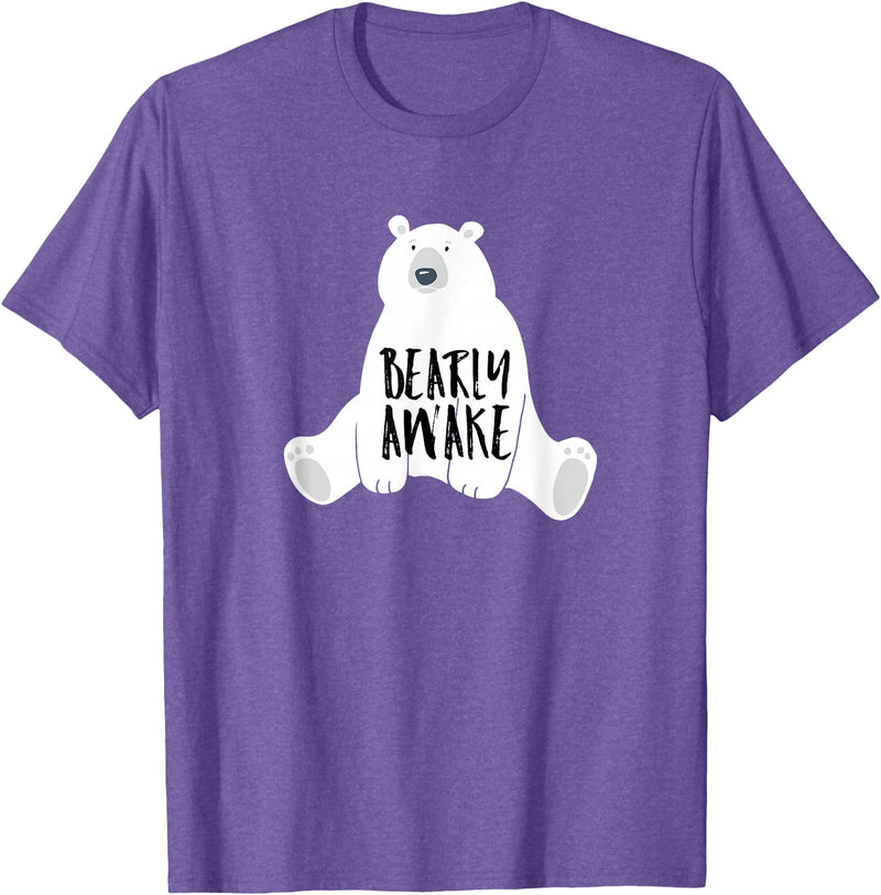 Polar Bear Tees and Cute Quotes Bearly Awake Polar Bear Tshirt Gift for Winter Bear Lover T-Shirt - Purple Heather