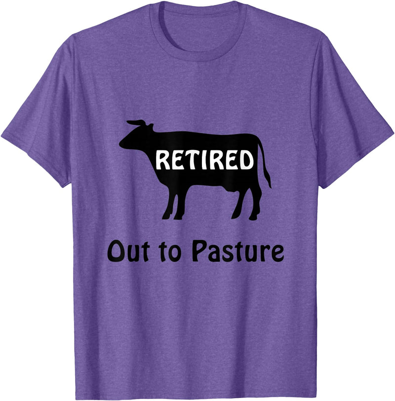 Retirees Gone Rogue Retirement Humor Designs Retired Out to Pasture Cow Retirement Humor T-Shirt - Purple Heather