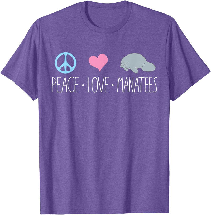 Sea Cows Tees Cute Manatee TShirt, Peace Love Manatees Chubby Sea Cow T-Shirt - Purple Heather