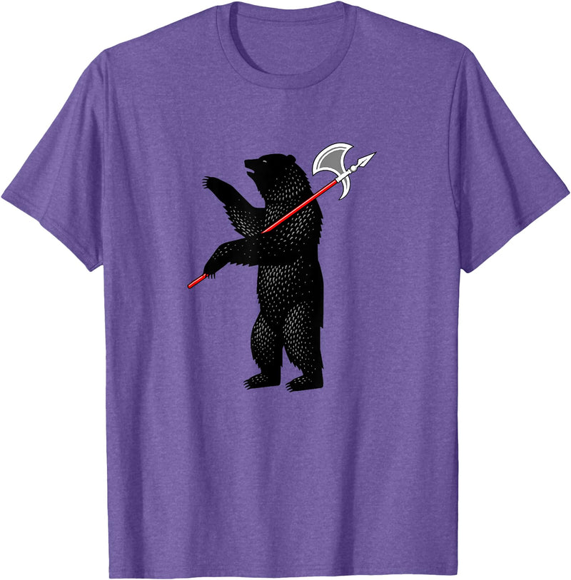 RealCoolShirts AWESOME AXE BEAR - Yaroslavl Russia Flag Halberd Bear Shirt T-Shirt - Purple Heather