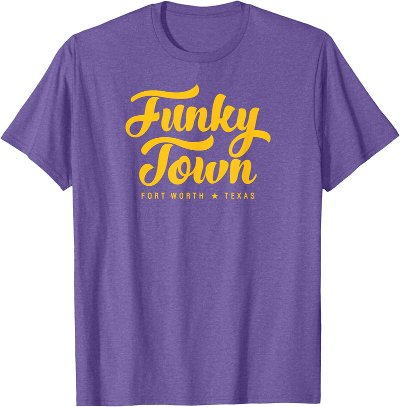 Funky Town Fort Worth Texas Script Design Studio FUNKY TOWN Fort Worth TX Script Design T-Shirt - Purple Heather