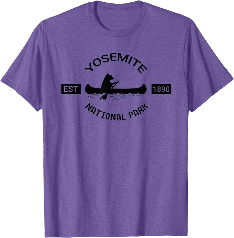California Bear Tees California Yosemite Bear Canoe Silhouette National Parks T-Shirt - Purple Heather