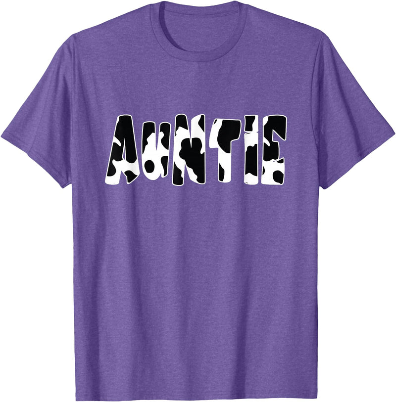 funny saying Gifts for Family Members and more Auntie Cow Print Cow Pattern T-Shirt, Black - Purple Heather