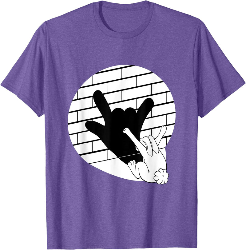 Funny Rabbit Hand Puppet Bunny Shadow T-Shirt in Purple Heather