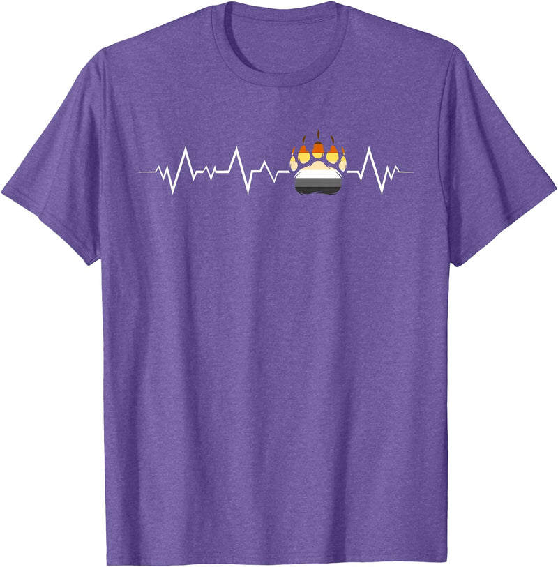 Bear Community Bear Brotherhood Gay Men Gifts Gay Bear Pride Heartbeat Paw Bear Flag Colors T-Shirt - Purple Heather