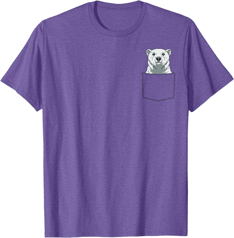PeekingZoo Polar Bear Pocket Polar Bear In Pocket Polar Bear Peeking T-Shirt - Purple Heather