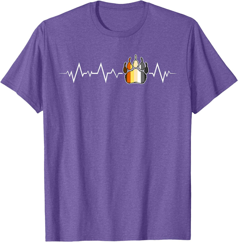 Bear Community Bear Brotherhood Gay Men Gifts Gay Bear Pride Heartbeat Paw Minimal Bear Flag T-Shirt - Purple Heather