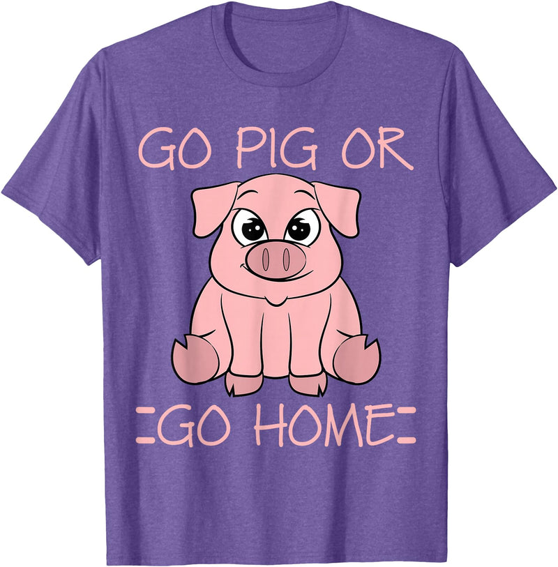 Funny BBQ Grilling Pig Tee Shirt Men Women Kids Go Pig Or Go Home - Funny BBQ T Shirt Barbecue Gift T-Shirt - Purple Heather