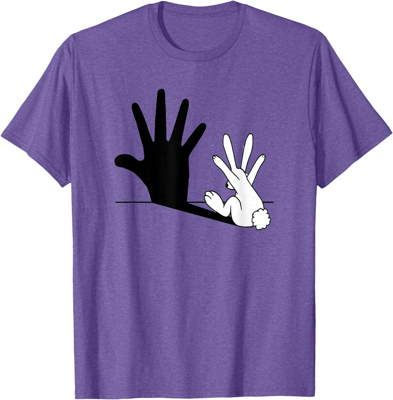Hand Shadow Funny Chinese Shadow Rabbit T-Shirt in Purple Heather