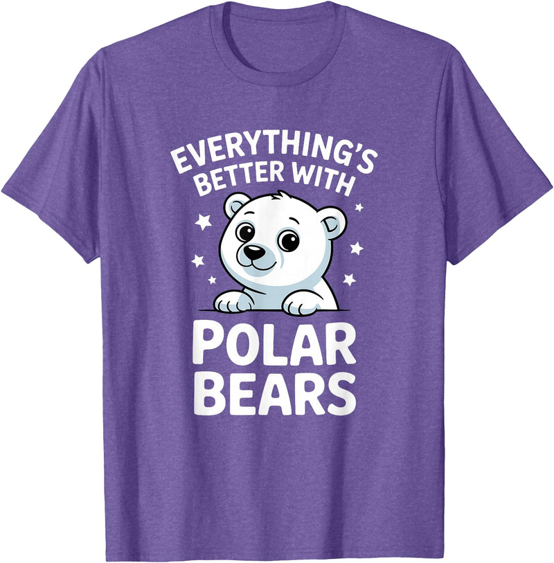 The Cute Animal Apparel Company Cute Polar Bear Lover Adults or Kids Boys Girls Polar Bears T-Shirt - Purple Heather