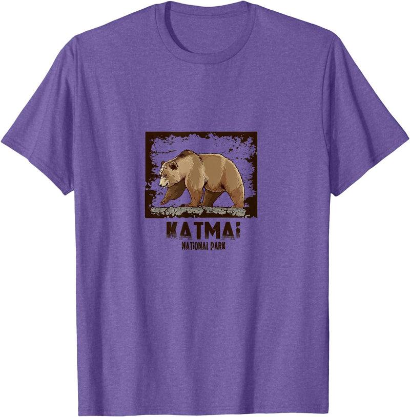 National Parks Nature Lovers Camping Apparel Katmai National Park Bear T-Shirt - Purple Heather