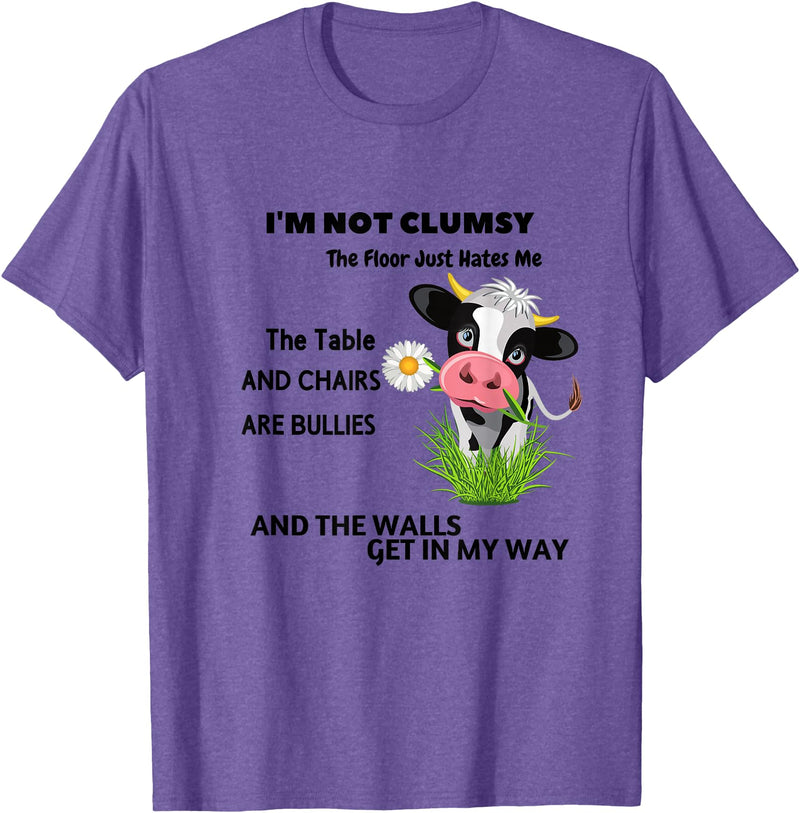 Funny Cow I'm Not Clumsy The Floor Cow I'm Not Clumsy The Floor Just Hates Me The Table T-Shirt - Purple Heather