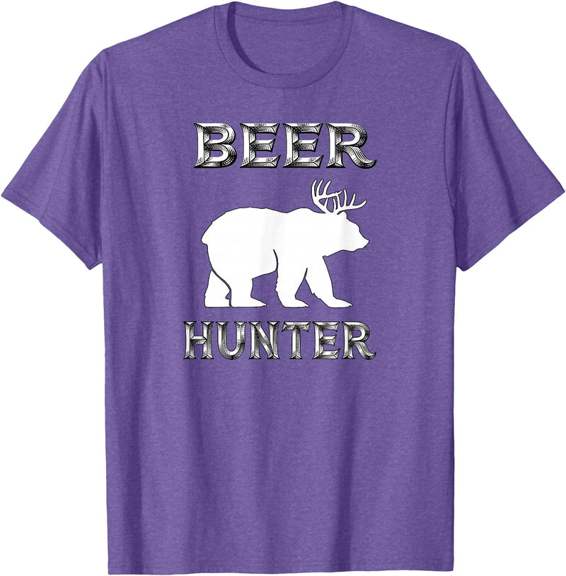 funny Beer Hunter shirt Funny Bear Deer BEER Hunting Tee Shirt T-Shirt - Purple Heather