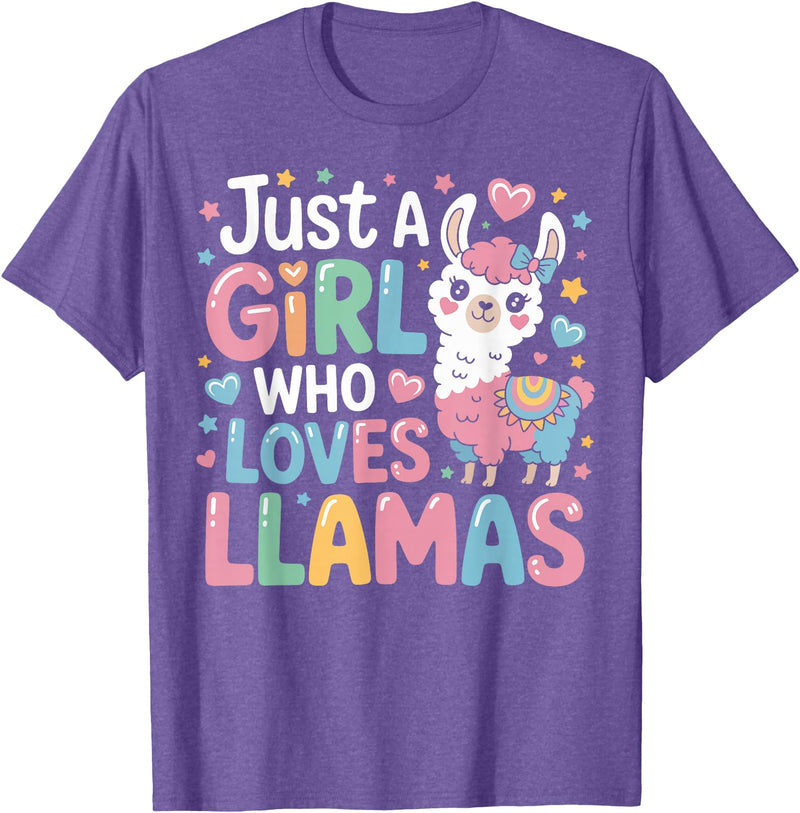 Funny Adorable Llama Lover Just a Girl Who Loves Cute Llamas Gifts for Girls Kids T-Shirt - Purple Heather