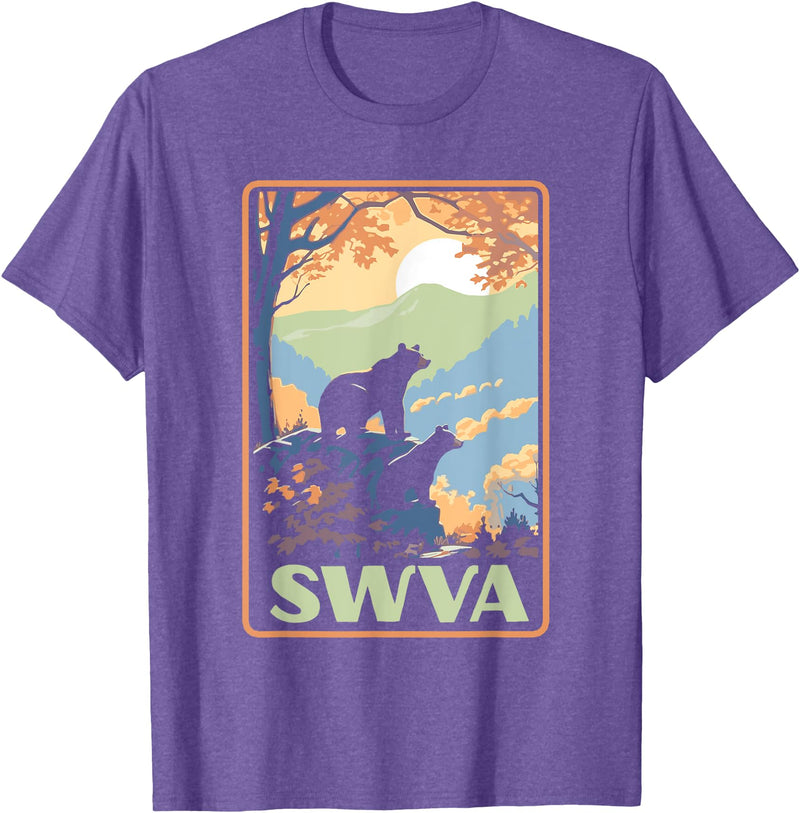 Giant Step Design Co. SWVA Southwest Virginia Black Bears Vintage Parks Poster T-Shirt - Purple Heather