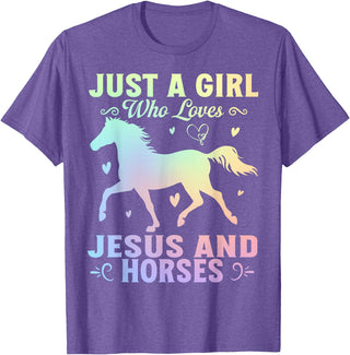 Jesus and Horses Christian Religious. Just A Girl Who Loves Jesus And Horses T-Shirt - Purple Heather