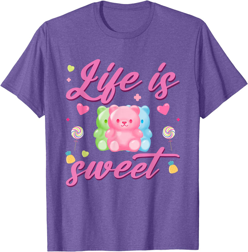 Funny gummy bear lover gummy bear candy Gummy Bear Life is Sweet Candy Gummy Bear T-Shirt - Purple Heather