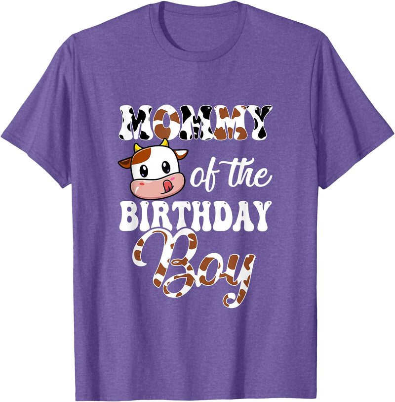 Love Family Matching Mommy of The Birthday Boy Cow Farm 1St Birthday Boy T-Shirt - Purple Heather