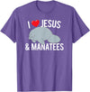 Sea Cows Tees I Love Jesus and Manatees, Cute Christian Manatee T Shirt T-Shirt - Purple Heather