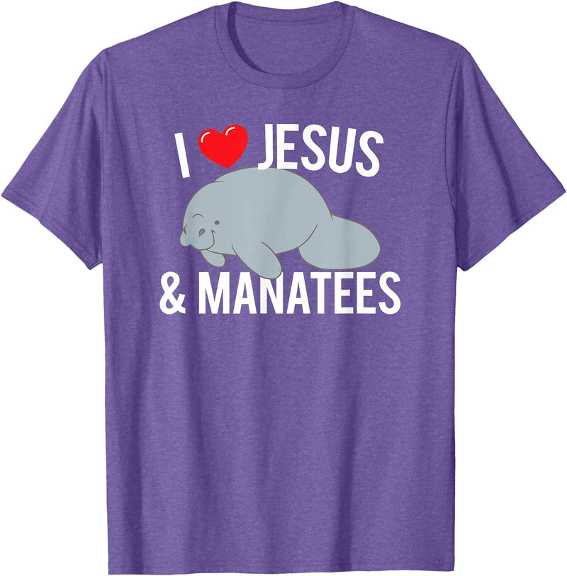 Sea Cows Tees I Love Jesus and Manatees, Cute Christian Manatee T Shirt T-Shirt - Purple Heather