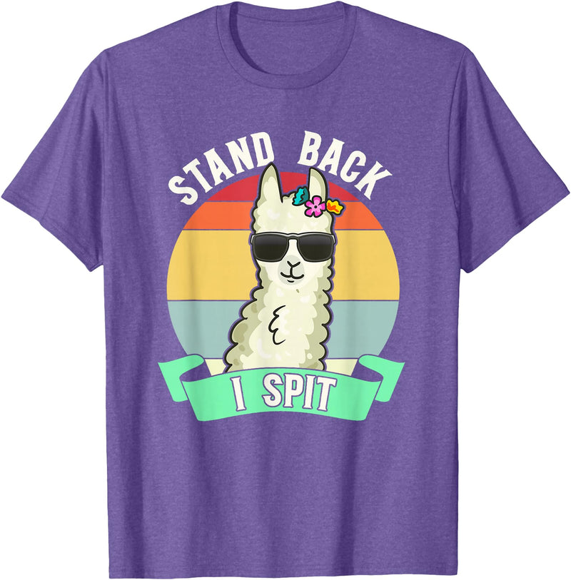Retro Sunset Llama Spitter Joke Girls Boys Toddler Funny Llama Lover Stand Back I Spit Cute Llamas Spitting Pet T-Shirt - Purple Heather