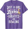 Giraffe Memme Just A Girl Who Loves Giraffes and Bowling Giraffe Gift T-Shirt - Purple Heather